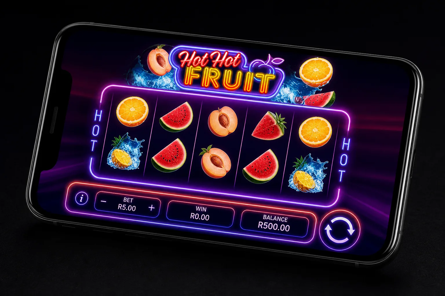 Hot Hot Fruit screenshot - fruit symbol reels mid-spin